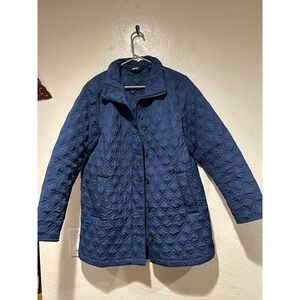 Lands End Quilted Barn Jacket Navy Blue Size M 10 12 Womens